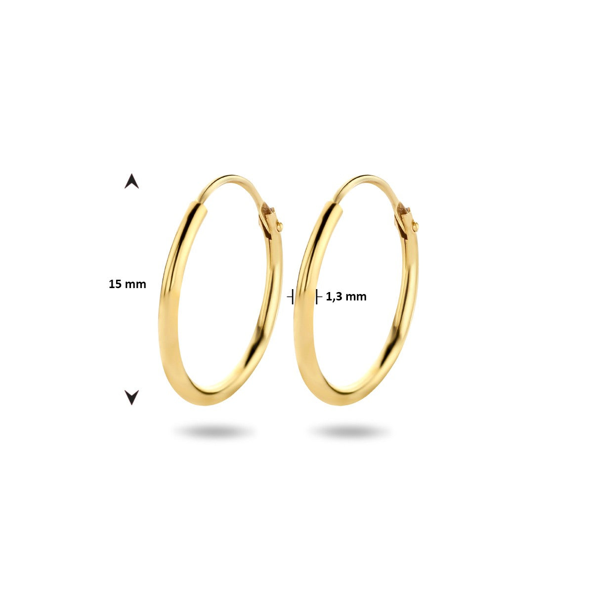 Fantasy Collection Oorbellen 1,3 mm ronde buis 14K geelgoud