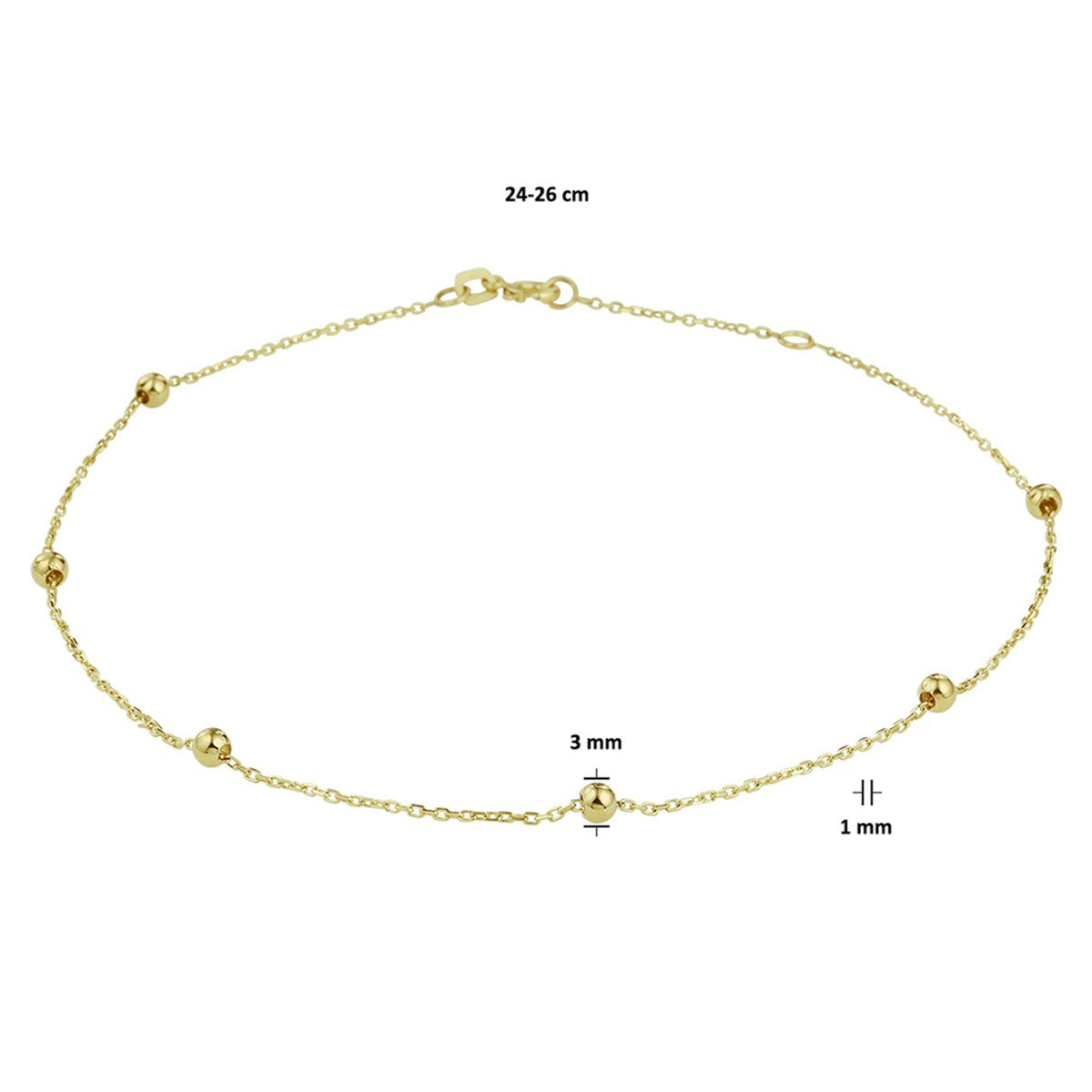 Fantasy Collection Enkelbandje bolletjes 1,0 mm 14K geelgoud