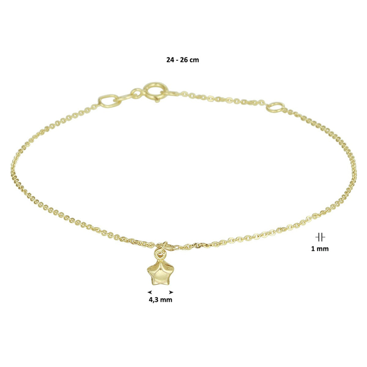 Fantasy Collection Enkelbandje ster 1,0 mm 24 - 26 cm 14K geelgoud