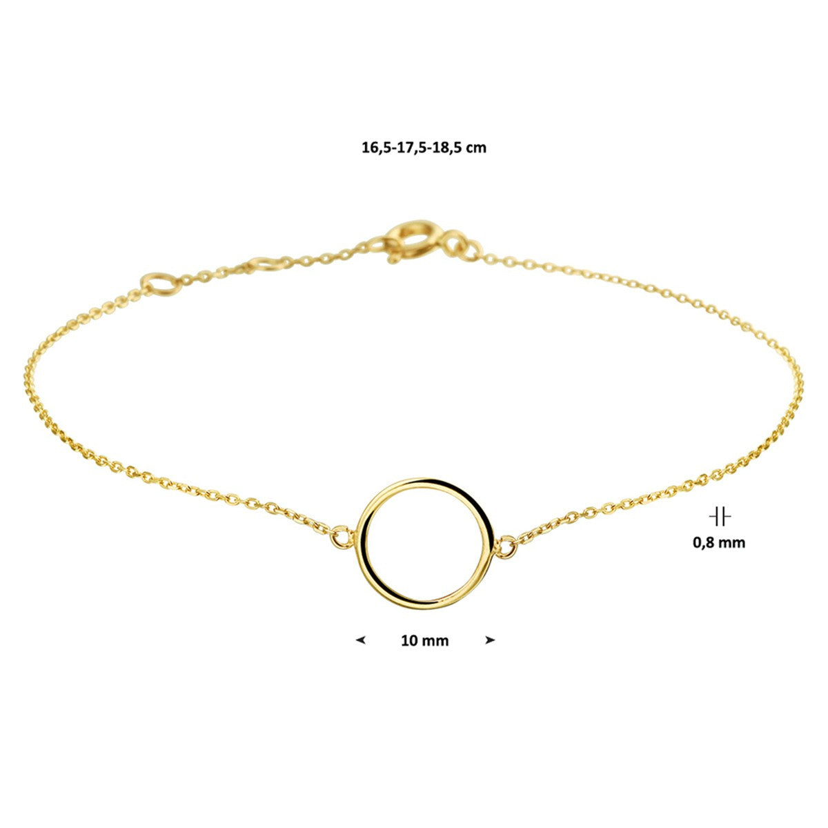 Fantasy Collection Armband rondje 0,8 mm 16,5 - 17,5 - 18,5 cm 14K geelgoud