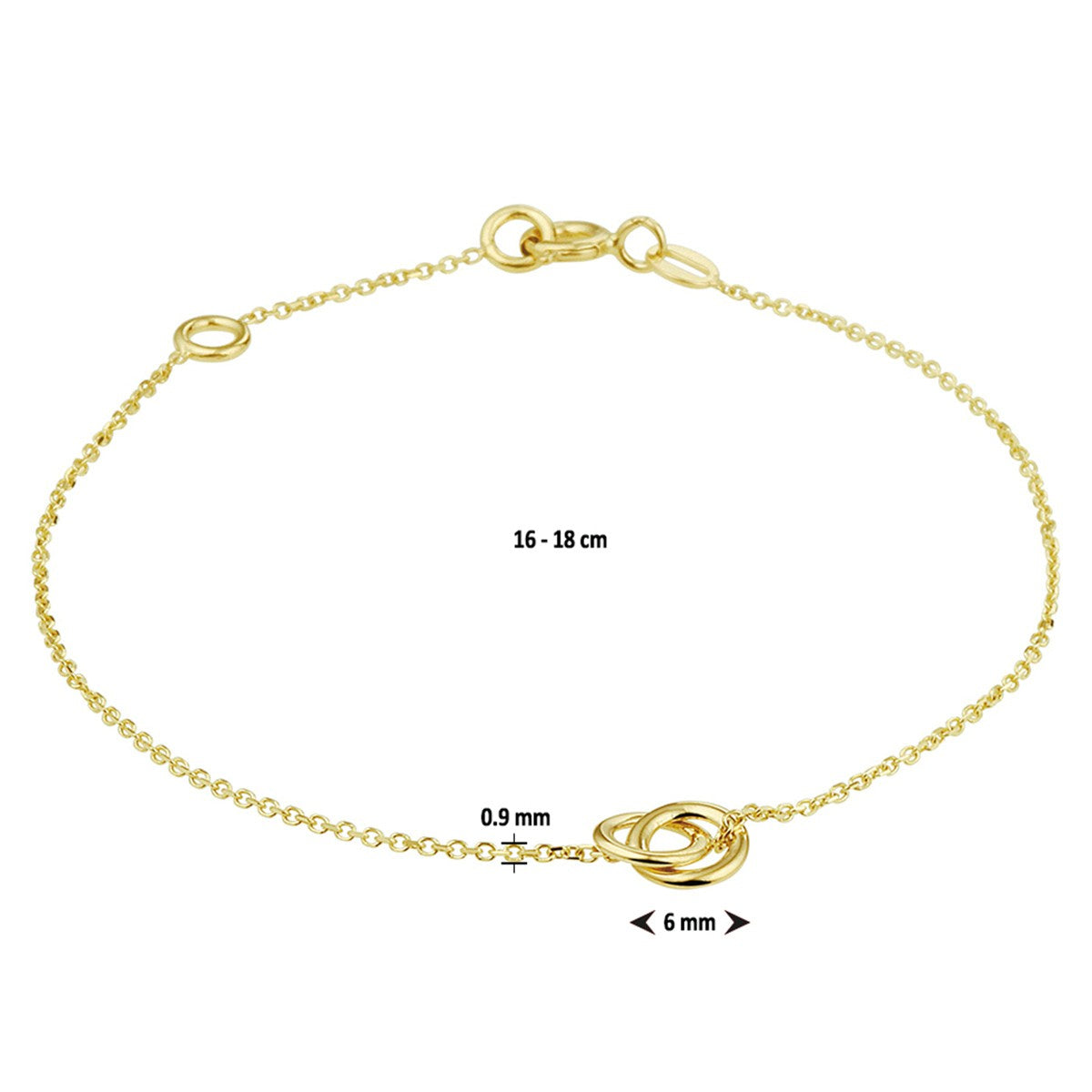 Fantasy Collection Armband rondjes 0,9 mm 16 - 18 cm 14K geelgoud