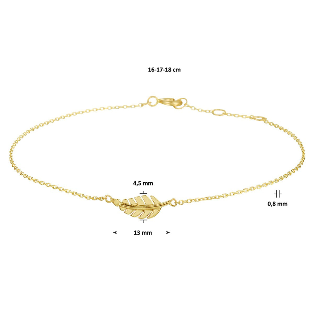 Fantasy Collection Armband veer 0,8 mm 16 - 17 - 18 cm 14K geelgoud