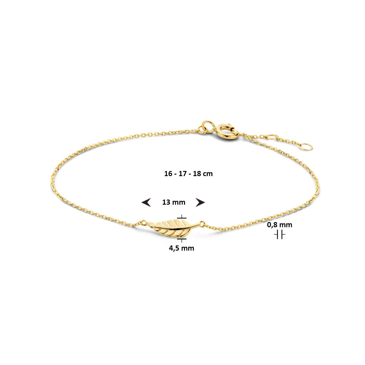 Fantasy Collection Armband veer 0,8 mm 16 - 17 - 18 cm 14K geelgoud