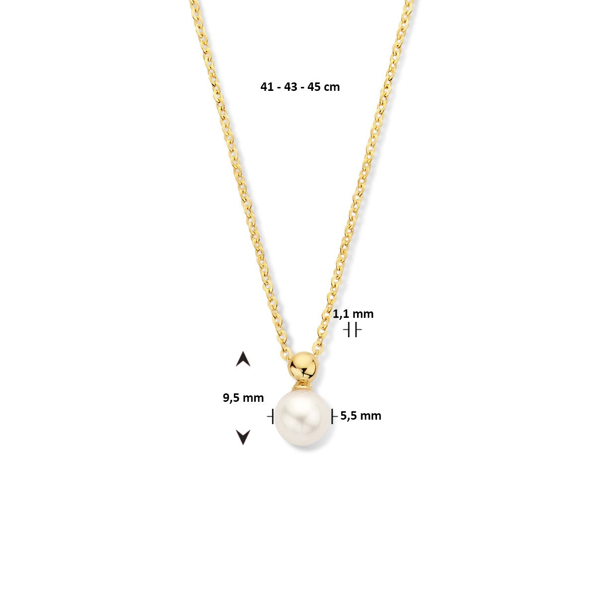 Fantasy Collection Collier parel 41 - 43 - 45 cm 14K geelgoud