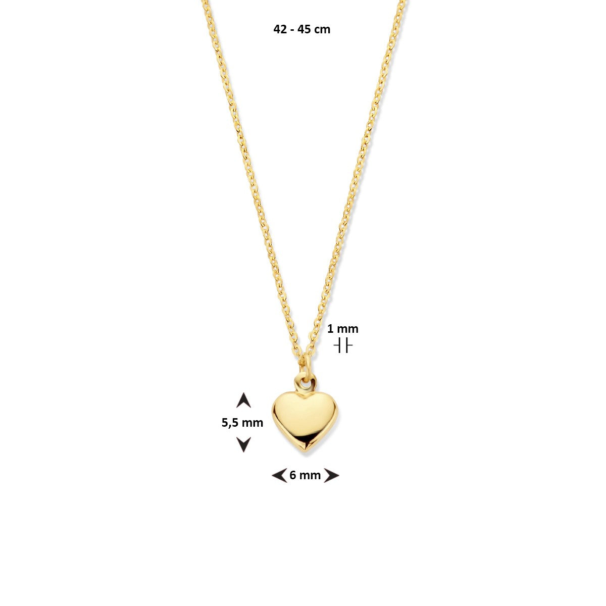 Fantasy Collection Collier hart 42 - 45 cm 14K geelgoud
