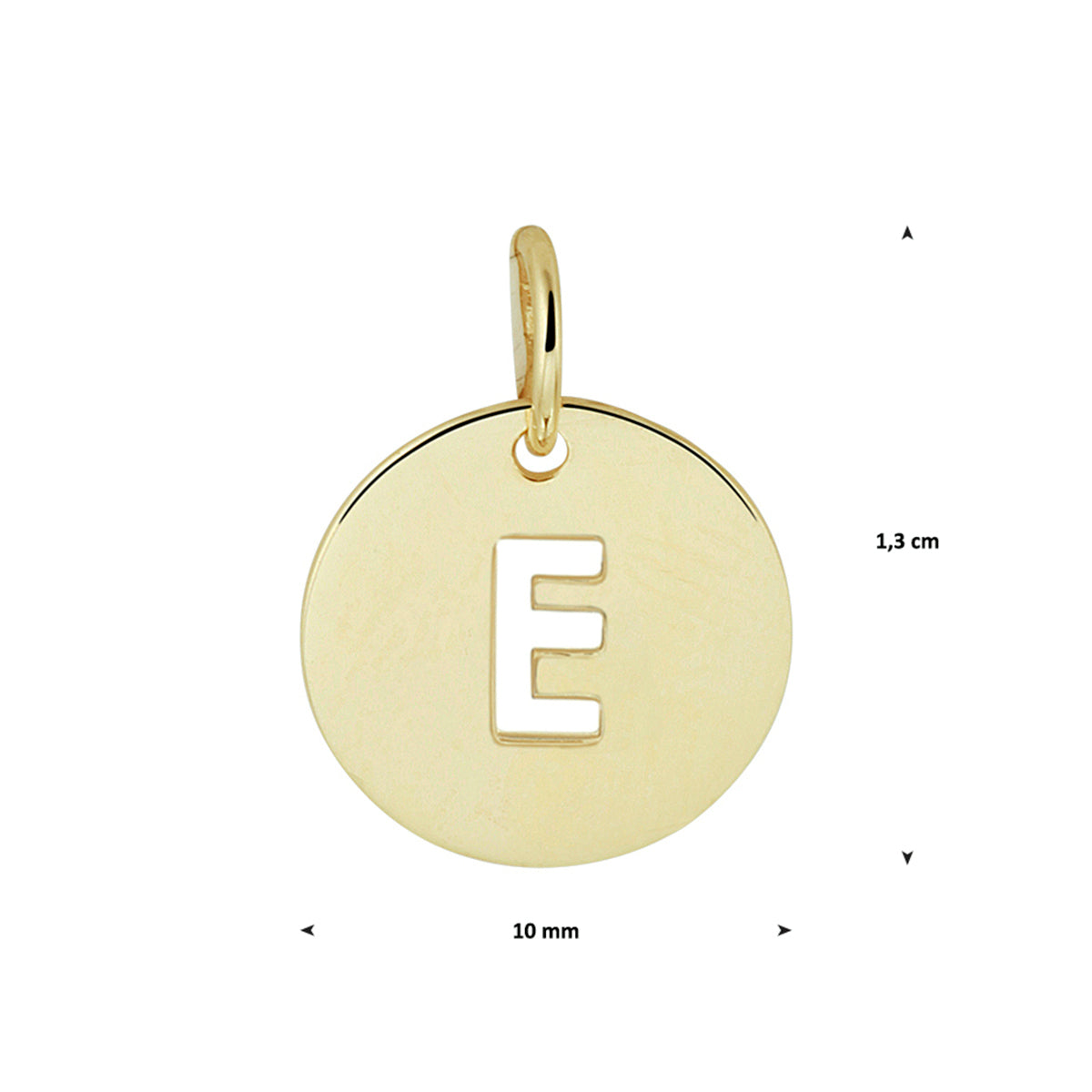Hanger rondje letter E 13 mm 14K geelgoud #Letter_E