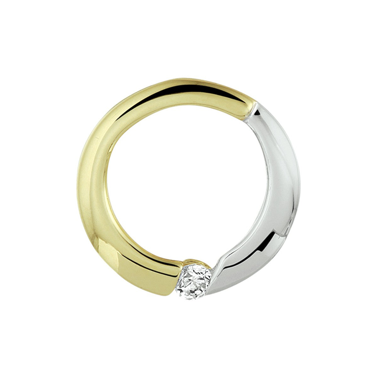 Fantasy Collection Hanger rondje zirkonia bicolor gestift 15 mm 14K geelgoud