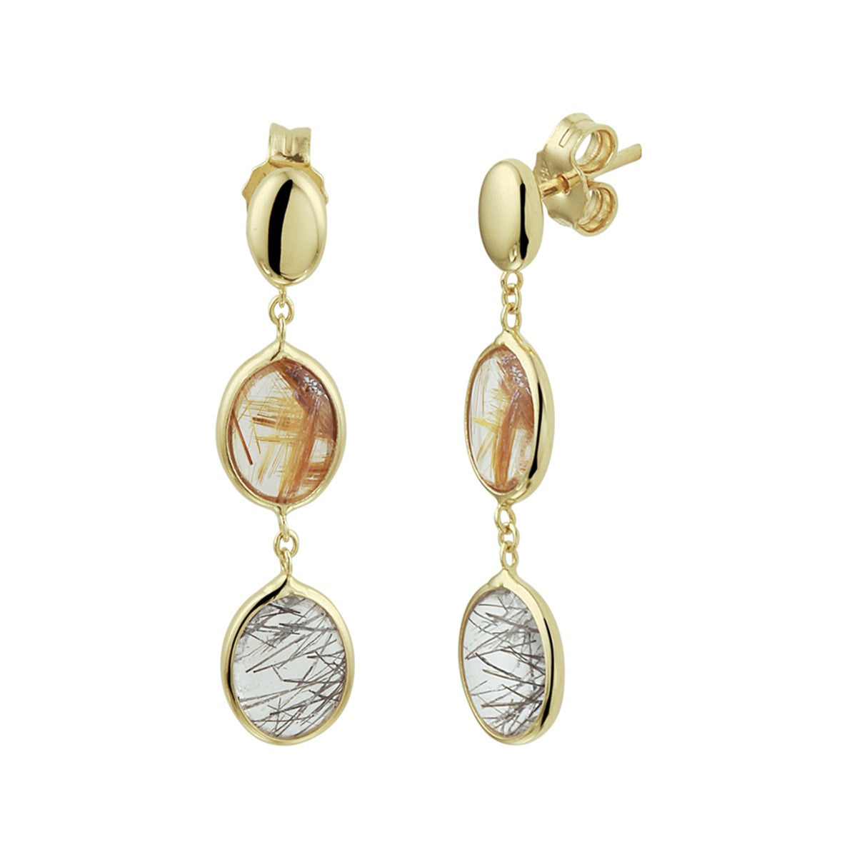 Fantasy Collection Hangende oorbellen rutiel kwarts 14K geelgoud