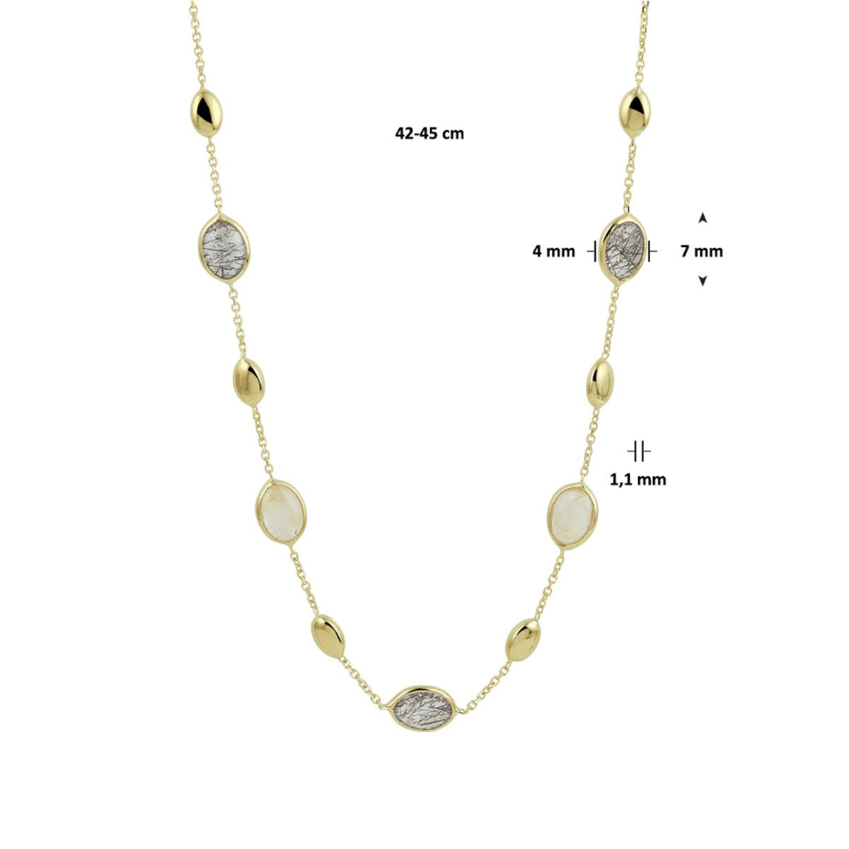 Fantasy Collection Collier rutiel kwarts 42 - 45 cm 14K geelgoud