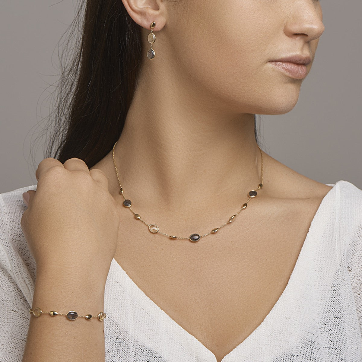 Fantasy Collection Armband rutiel kwarts 17 - 19 cm 14K geelgoud