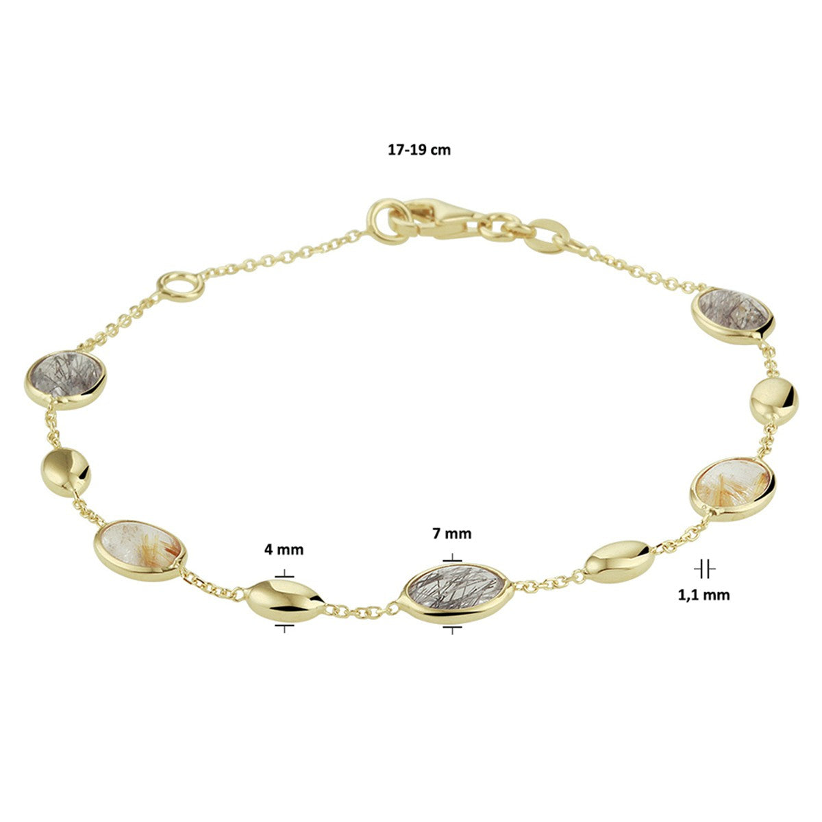 Fantasy Collection Armband rutiel kwarts 17 - 19 cm 14K geelgoud