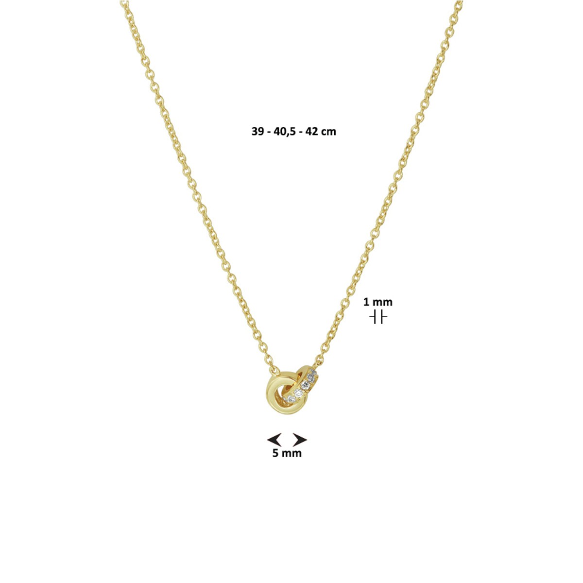 Collier diamant 0.05ct h si 39 - 40,5 - 42 cm 14K geelgoud