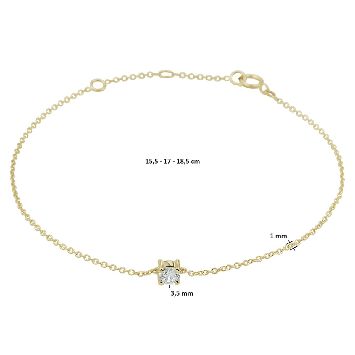 Armband zirkonia 15,5 - 17 - 18,5 cm 14K geelgoud