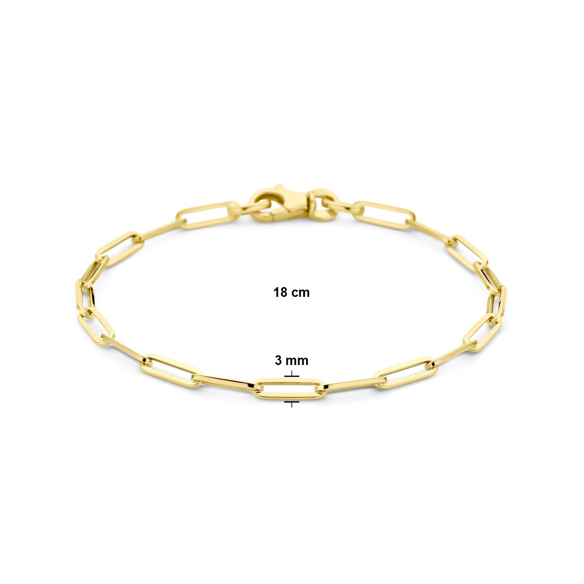 Armband paperclip vierkante buis 3,0 mm 18 cm 14K geelgoud