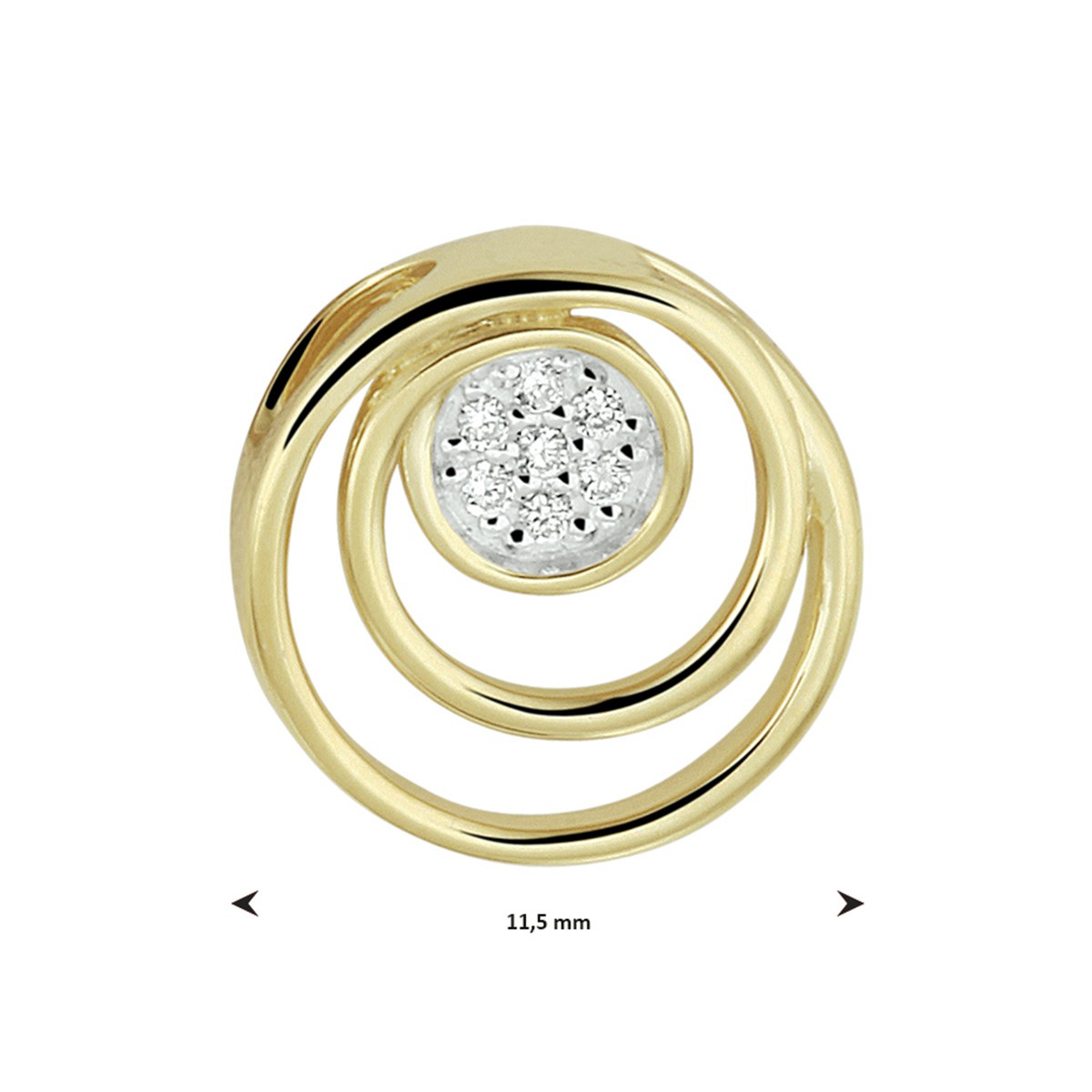Hanger rond diamant 0.03ct h si bicolor gestift 14K geelgoud