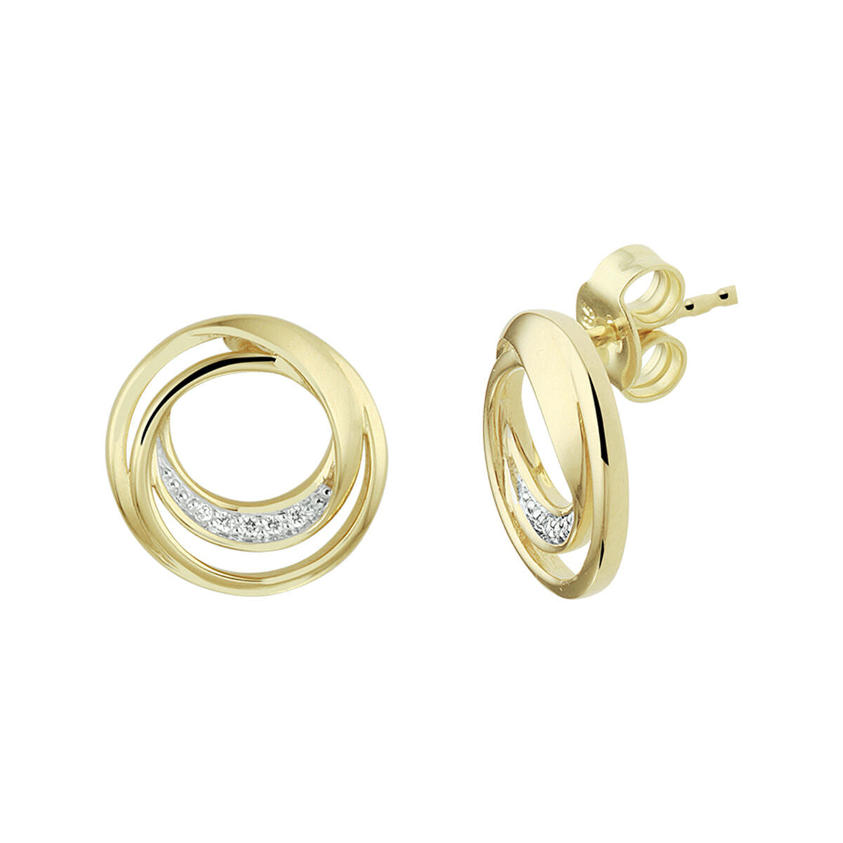 Fantasy Collection Oorbellen rond diamant 0.04ct (2x 0.02ct) h si bicolor gestift 14K geelgoud - PSN4022756