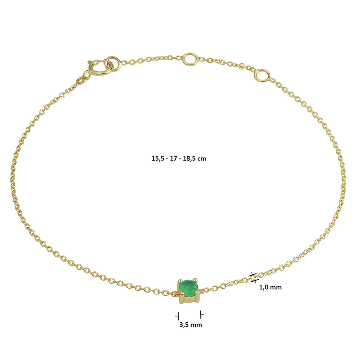 Fantasy Collection Armband smaragd 15,5 - 17 - 18,5 cm 14K geelgoud