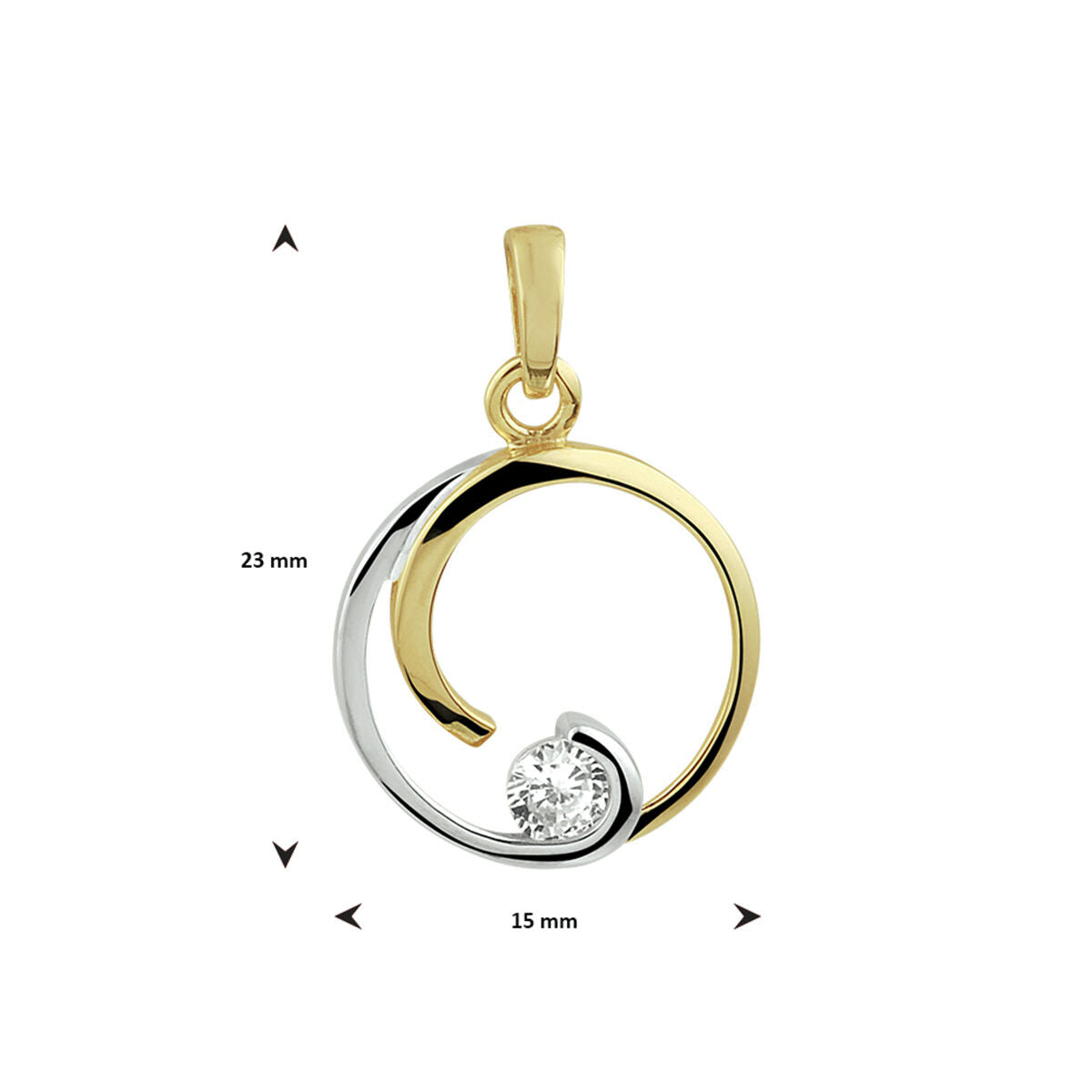 Fantasy Collection Hanger rond zirkonia bicolor gestift 23 mm 14K geelgoud