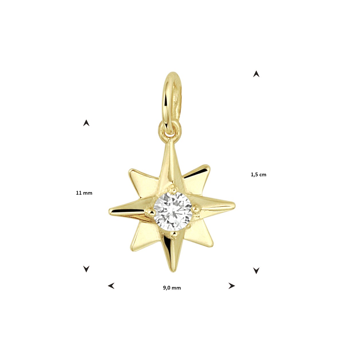 Hanger poolster zirkonia 14K geelgoud