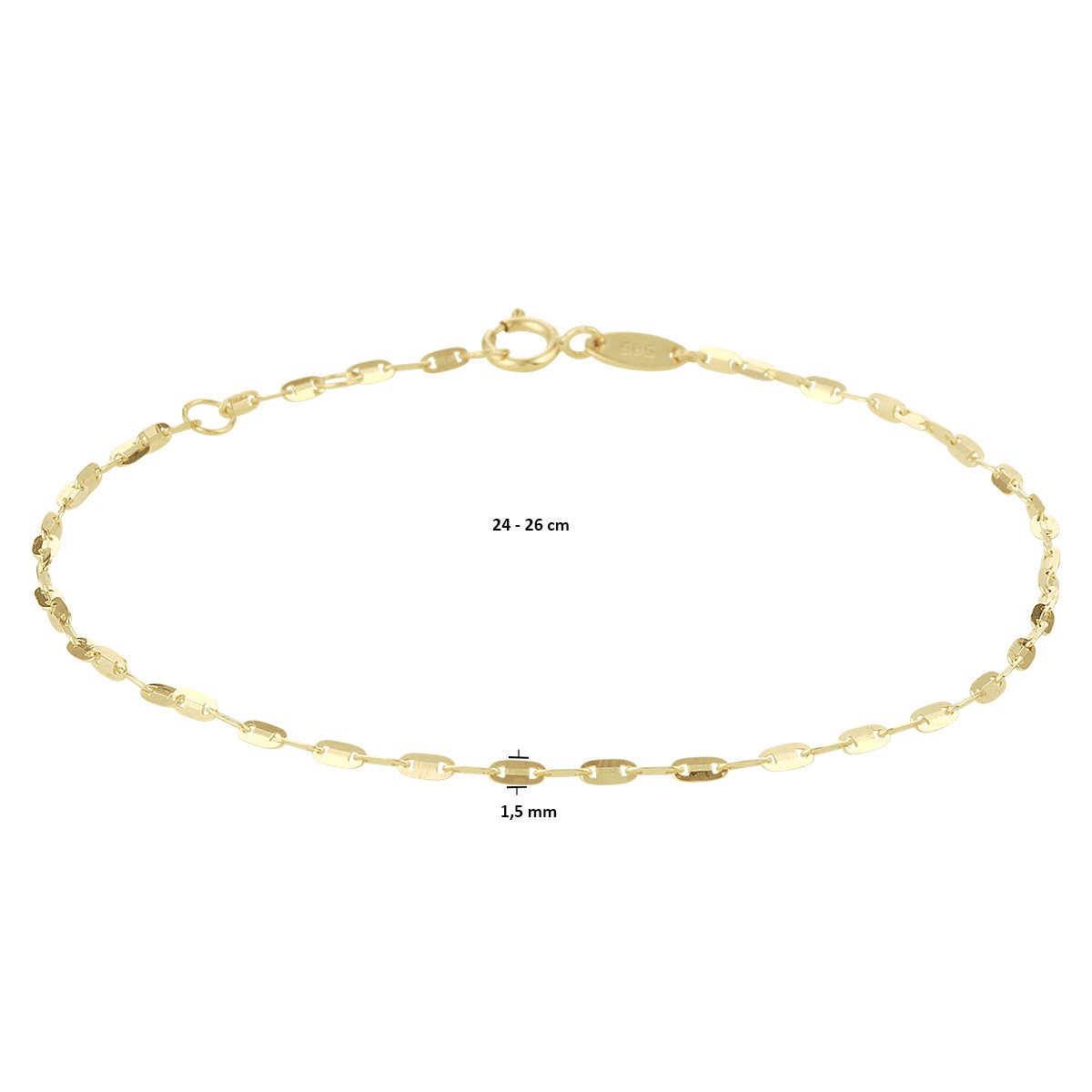 Enkelbandje plaatjes 1,5 mm 24 - 26 cm 14K geelgoud