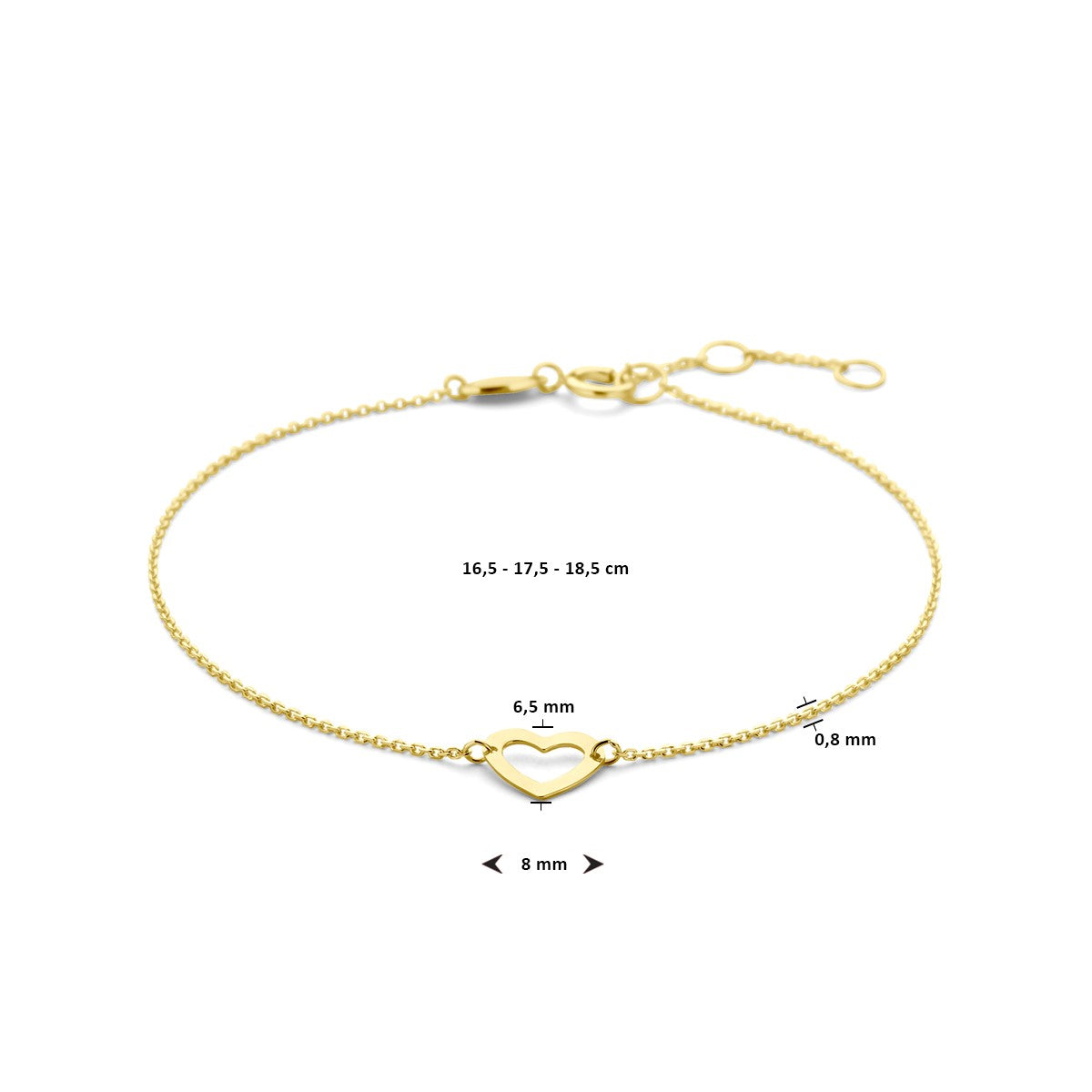 Fantasy Collection Armband hart 16,5 - 17,5 - 18,5 cm 14K geelgoud