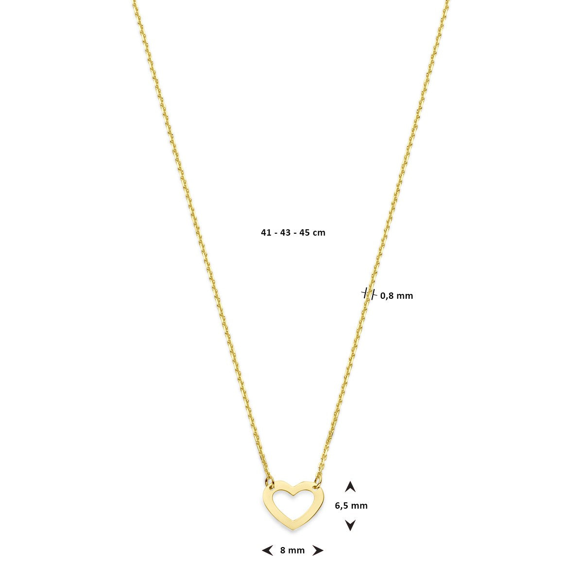 Fantasy Collection Collier hart 41 - 43 - 45 cm 14K geelgoud