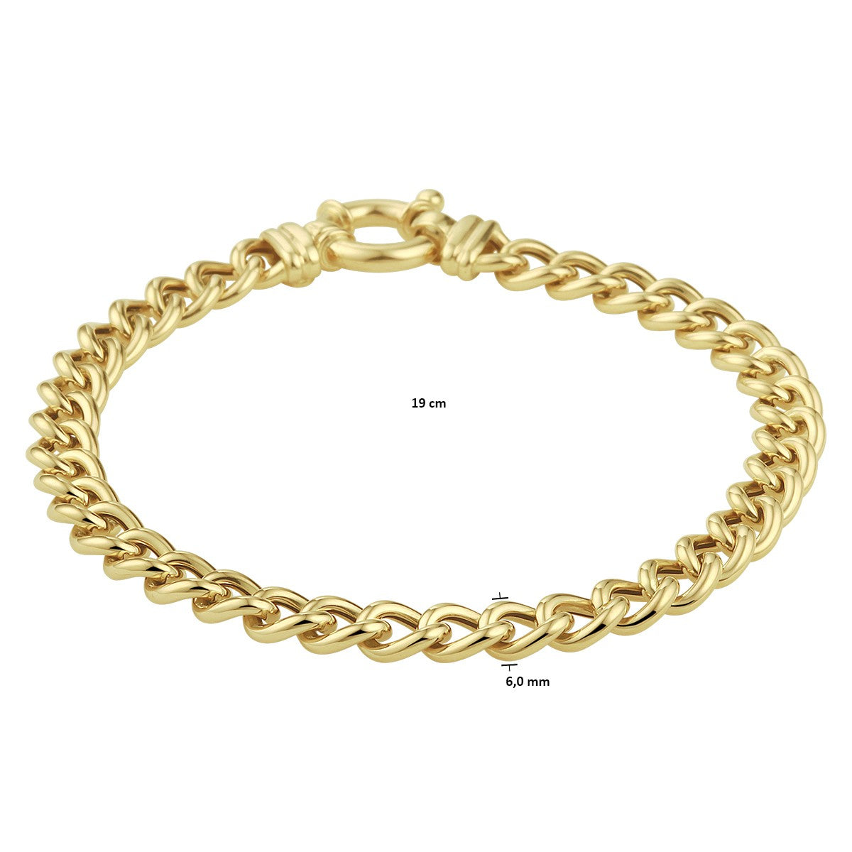 Fantasy Collection Armband gourmette 6,0 mm 19 cm met groot veerslot 14K geelgoud