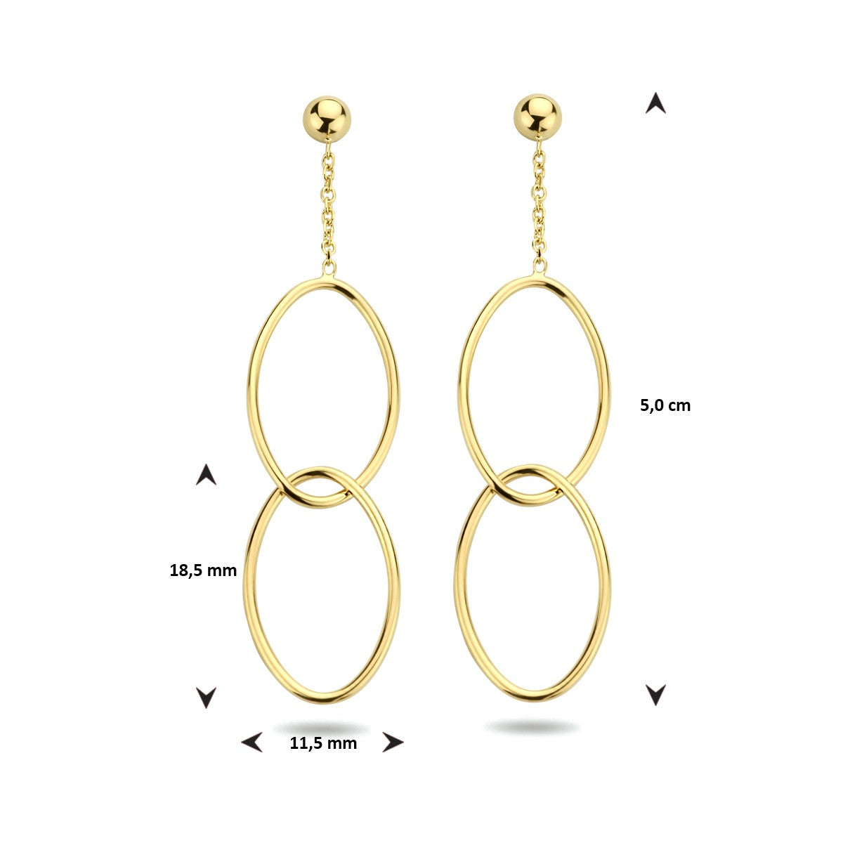 Fantasy Collection Hangende oorbellen ovaal 14K geelgoud