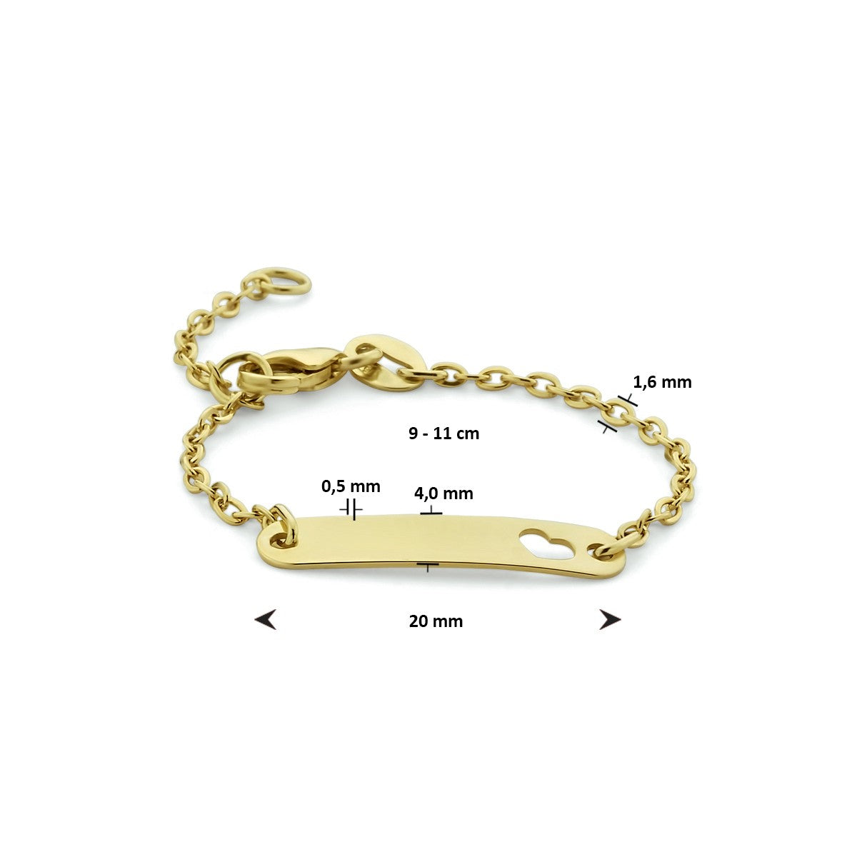Fantasy Collection Graveerarmband hart plaat 4,0 mm 14K geelgoud