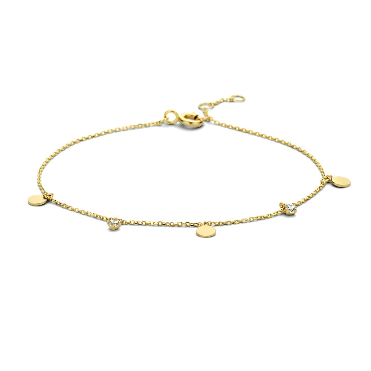 Fantasy Collection Armband rondjes zirkonia 16,5 - 17,5 - 18,5 14K geelgoud