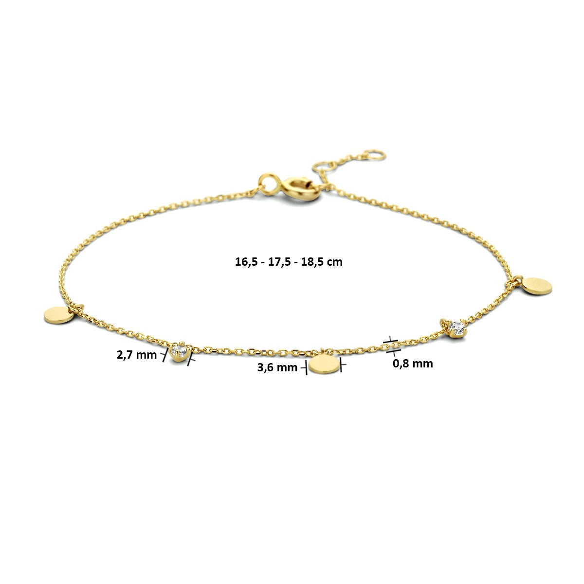Fantasy Collection Armband rondjes zirkonia 16,5 - 17,5 - 18,5 14K geelgoud
