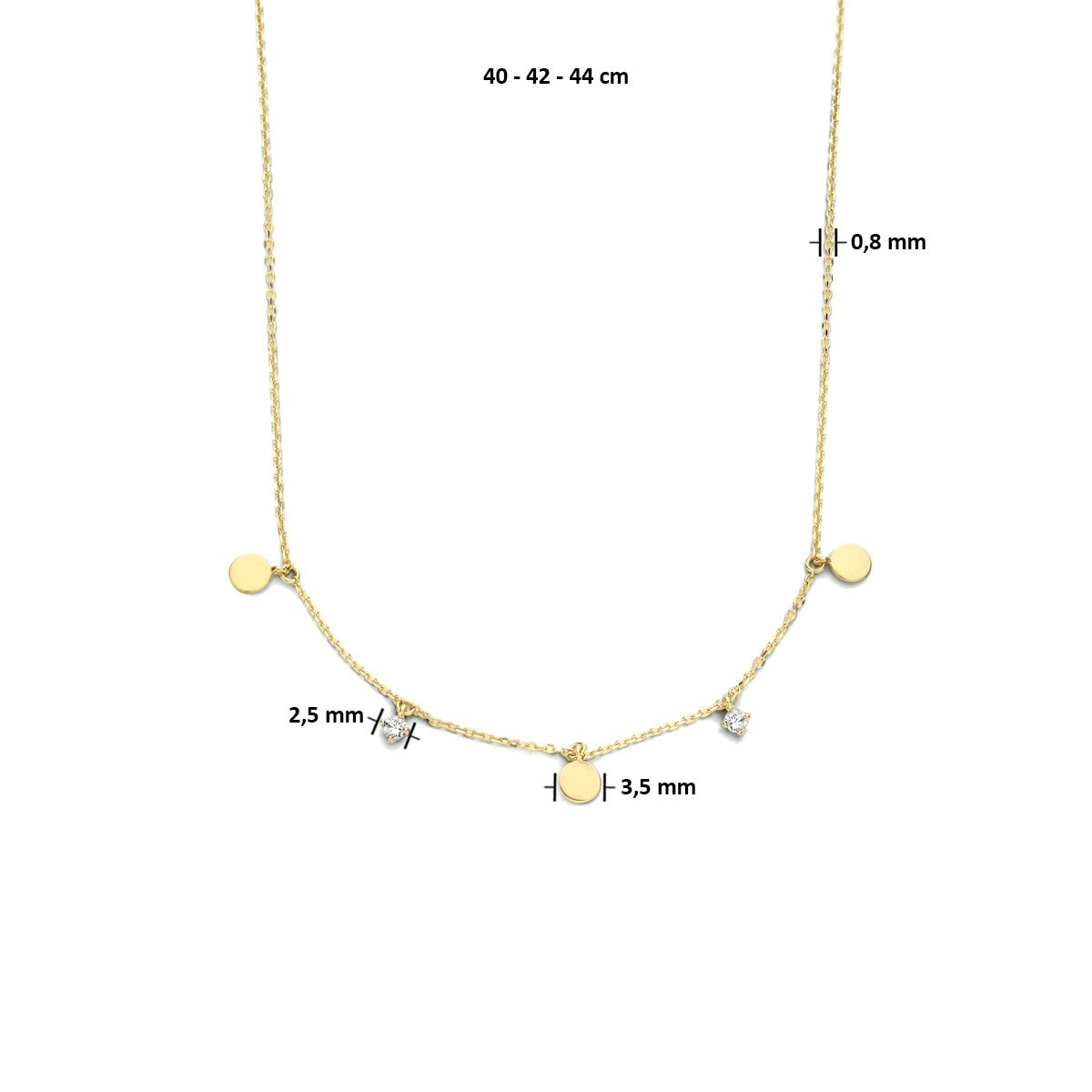 Fantasy Collection Collier rondjes zirkonia 40 - 42 - 44 cm 14K geelgoud