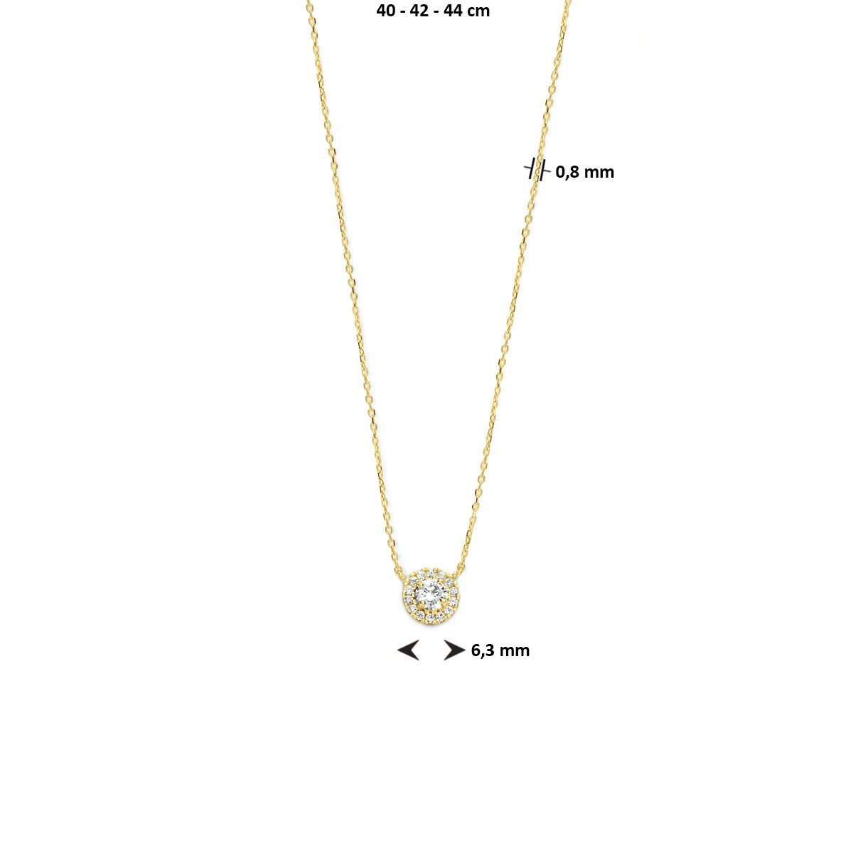 Fantasy Collection Collier zirkonia 40 - 42 - 44 cm halo 14K geelgoud