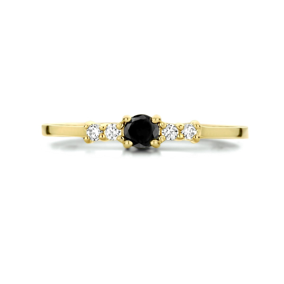 Fantasy Collection Ring zwart en wit zirkonia 14K geelgoud