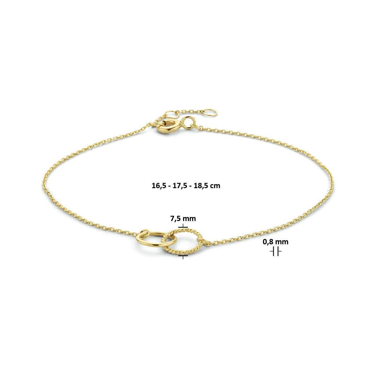 Fantasy Collection Armband rond 16,5 - 17,5 - 18,5 cm 14K geelgoud