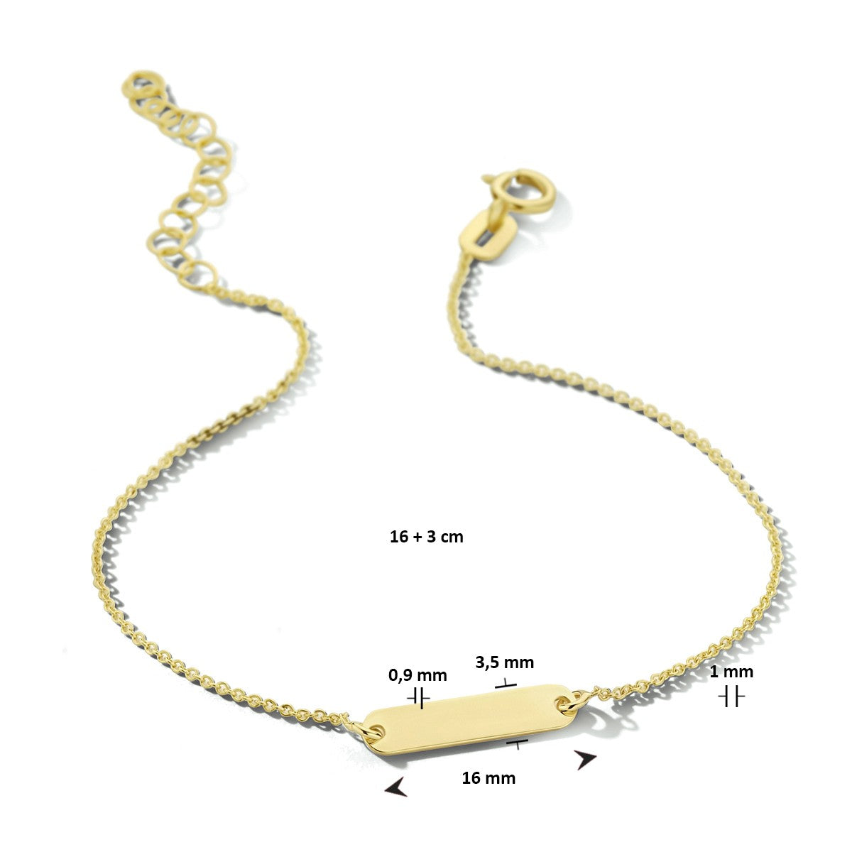 Fantasy Collection Graveerarmband plaat 3,5 mm 16 + 3 cm 14K geelgoud