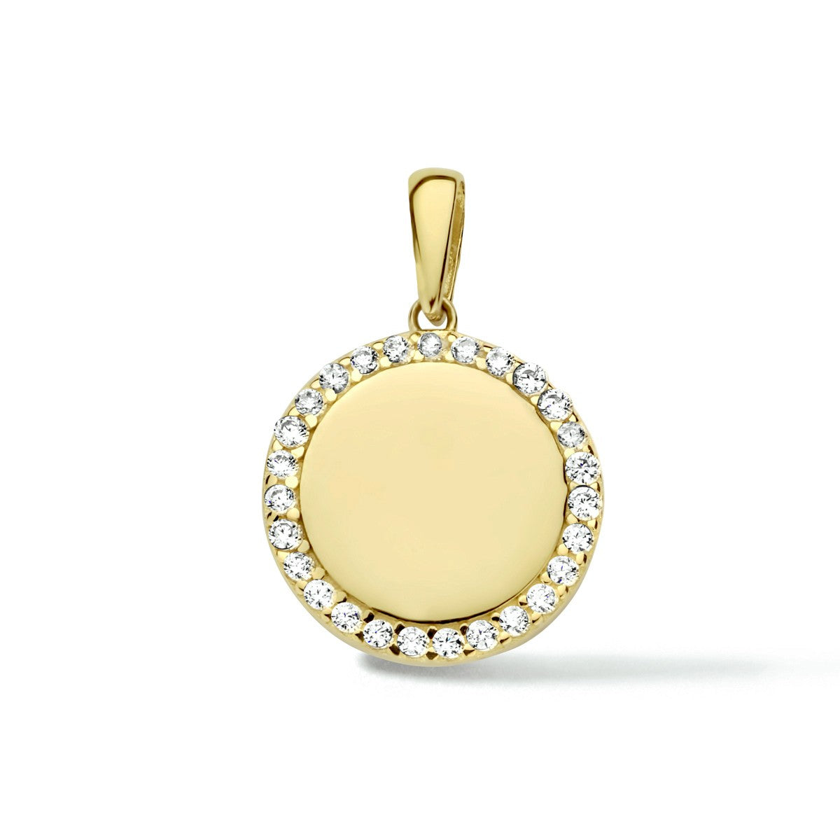Fantasy Collection Graveerhanger rond zirkonia 18 mm 14K geelgoud