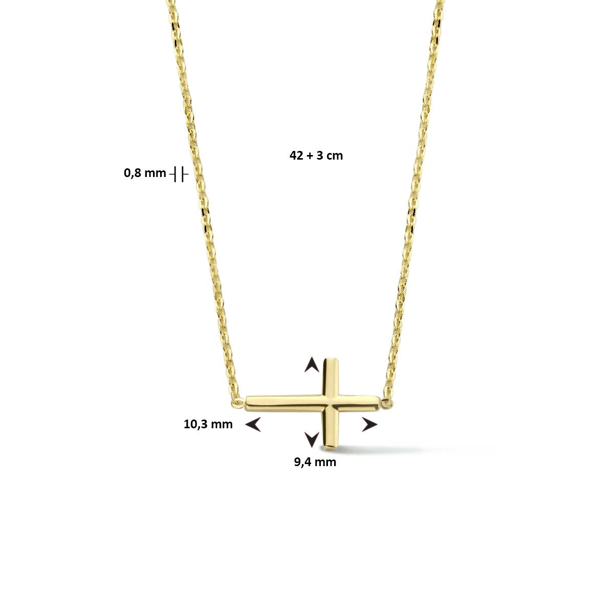 Fantasy Collection Collier kruis 42 + 3 cm 14K geelgoud