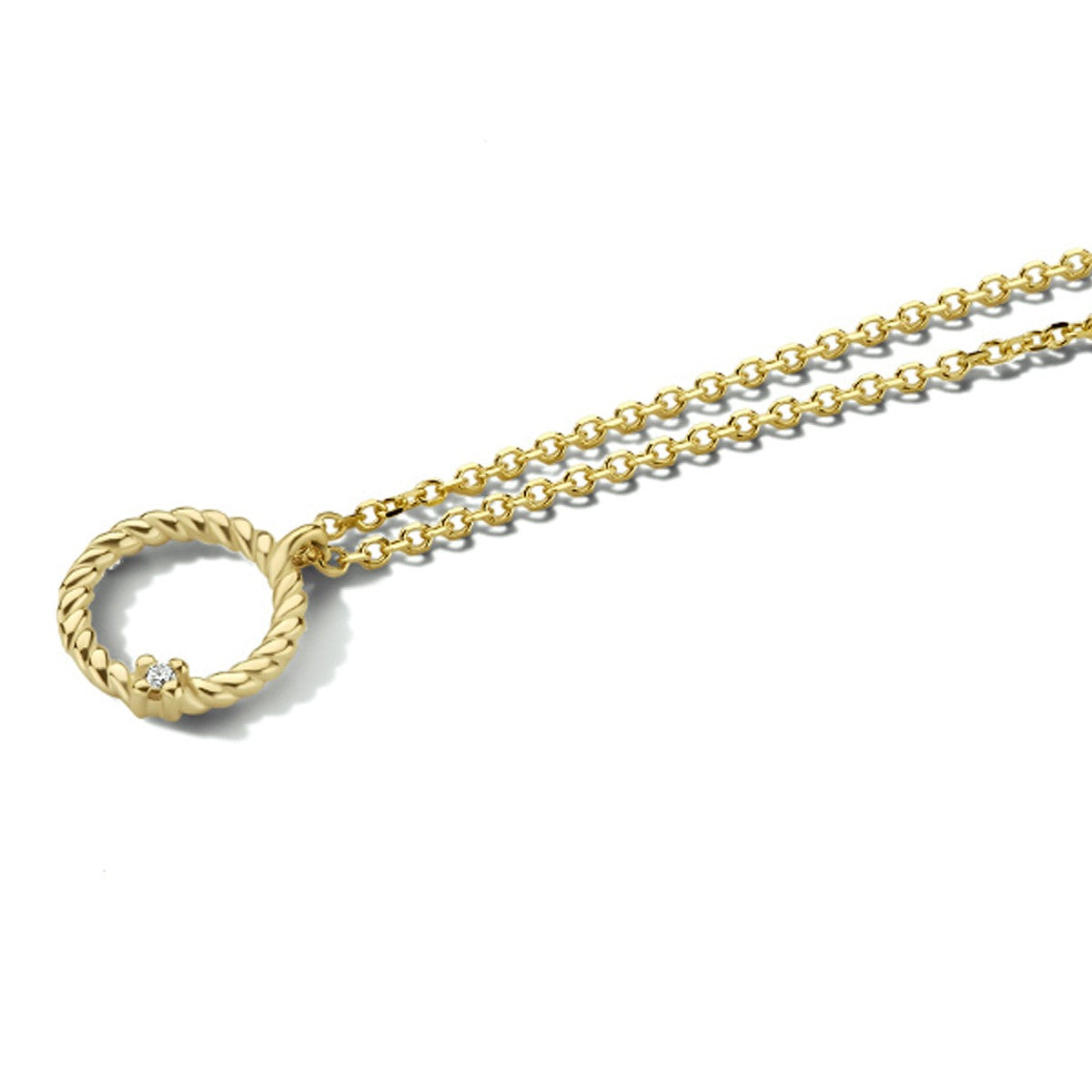 Fantasy Collection Collier rondje diamant 41 - 43 - 45 cm 0.01ct g si 14K geelgoud
