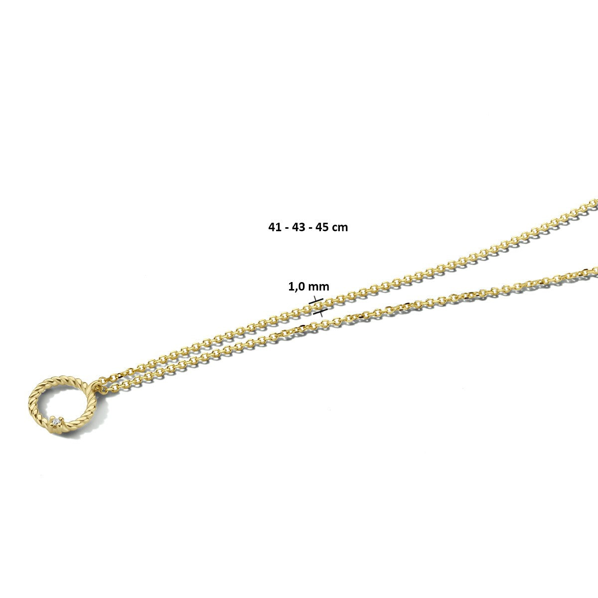 Fantasy Collection Collier rondje diamant 41 - 43 - 45 cm 0.01ct g si 14K geelgoud