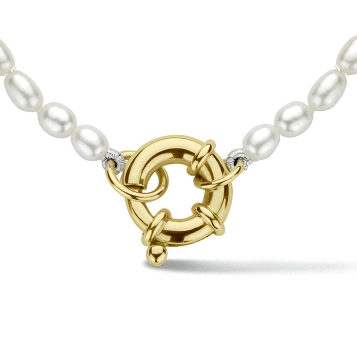 Fantasy Collection Collier parel 41 cm met groot veerslot 14K geelgoud