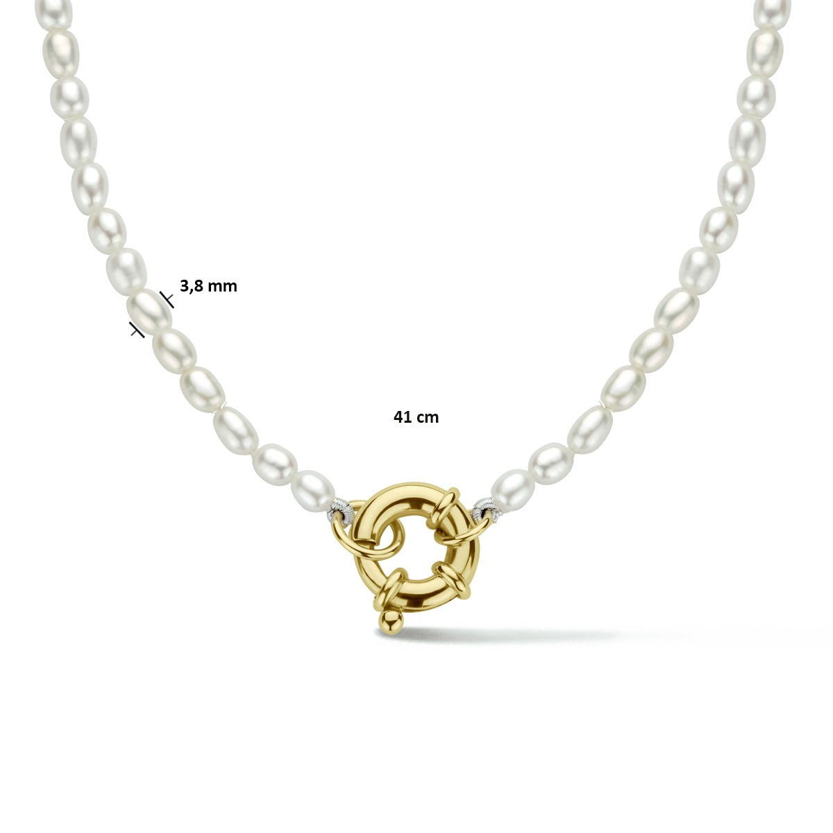 Fantasy Collection Collier parel 41 cm met groot veerslot 14K geelgoud