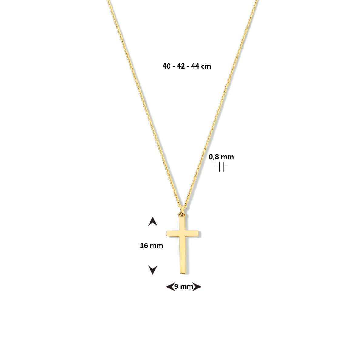 Fantasy Collection Collier kruis 40 - 42 - 44 cm 14K geelgoud