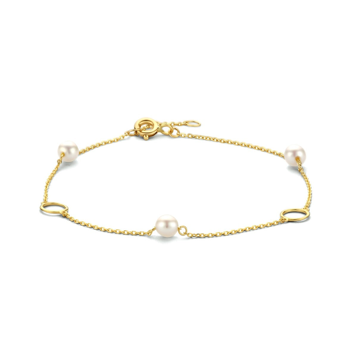 Fantasy Collection Armband parels en rondjes 16,5 - 17,5 - 18,5 cm 14K geelgoud