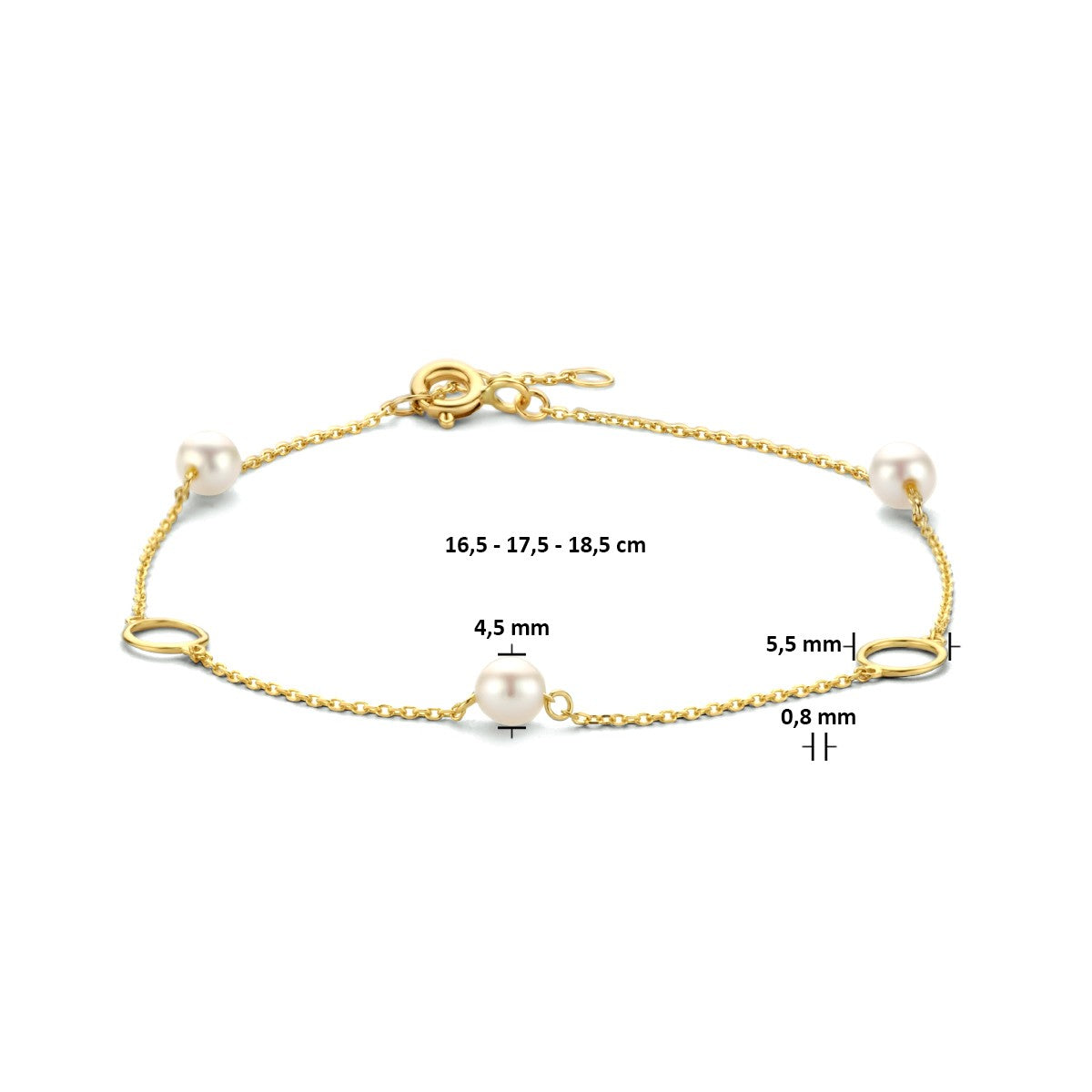 Fantasy Collection Armband parels en rondjes 16,5 - 17,5 - 18,5 cm 14K geelgoud