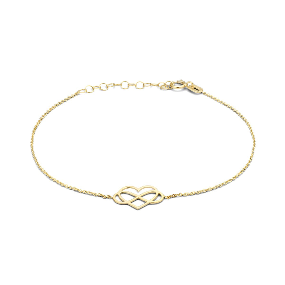 Fantasy Collection Armband hart en infinity 16 + 3 cm 14K geelgoud