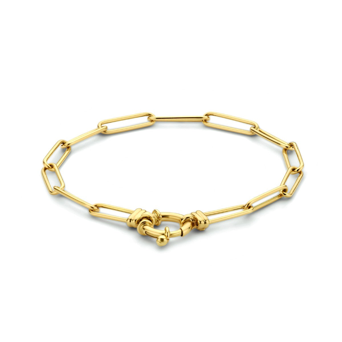 Fantasy Collection Armband paperclip ronde buis 4,0 mm 18 cm met groot veerslot 14K geelgoud