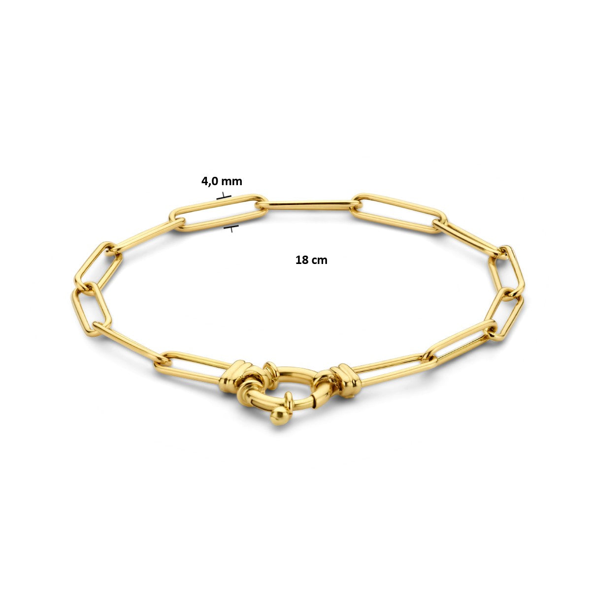 Fantasy Collection Armband paperclip ronde buis 4,0 mm 18 cm met groot veerslot 14K geelgoud