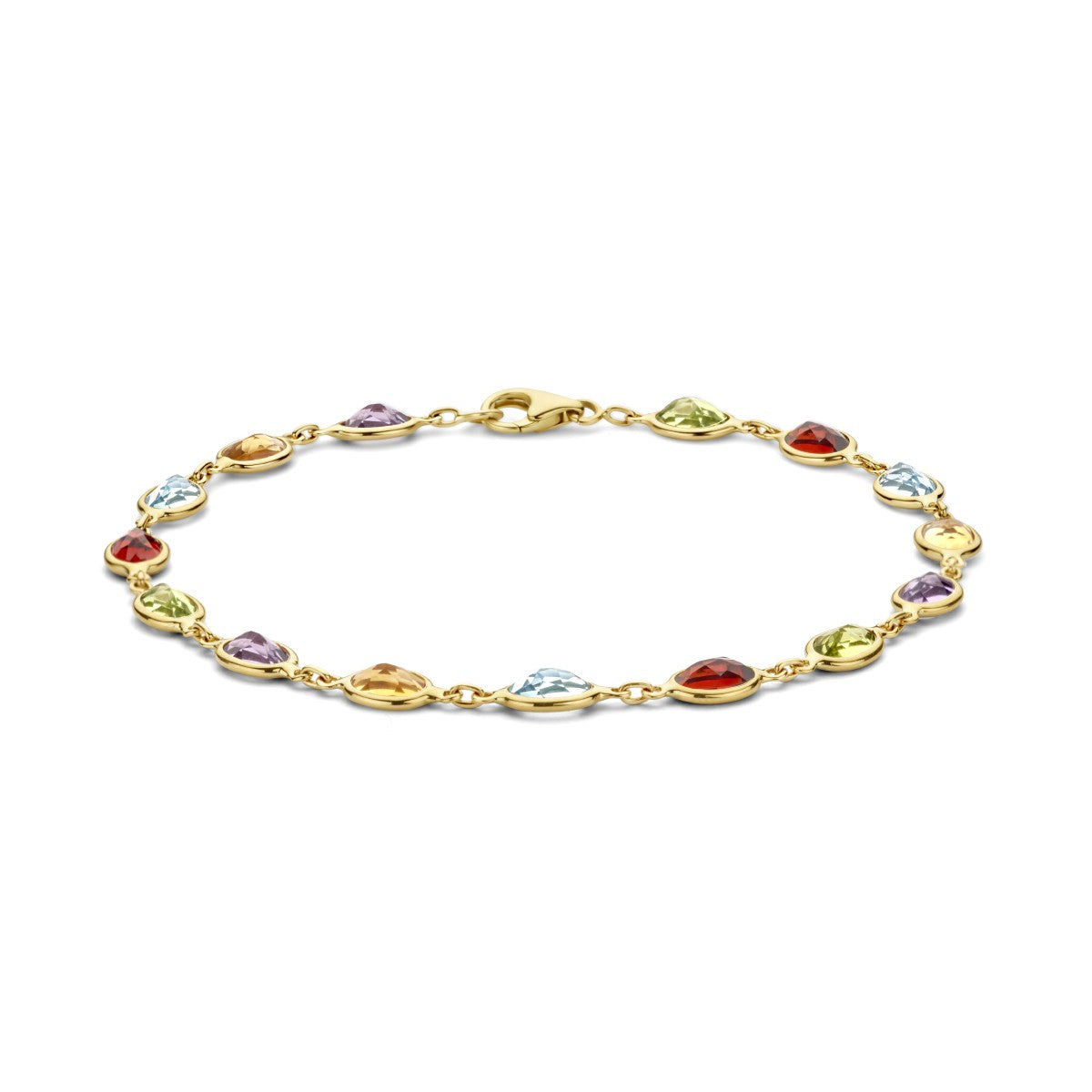 Fantasy Collection Armband natuurlijke kleurstenen 18,5 cm 14K geelgoud