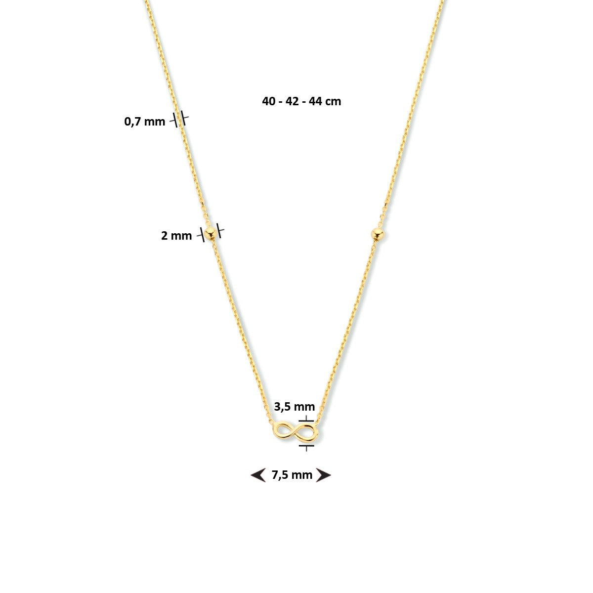 Fantasy Collection Collier infinity en bolletjes 40 - 42 - 44 cm 14K geelgoud